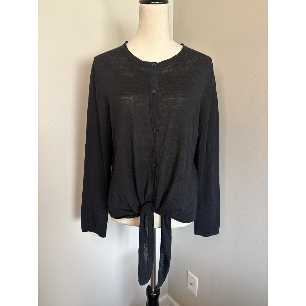 Luisa Cerano Black Linen Cotton Tie Front Cardigan Sweater Top Italy Yarn Sz 12